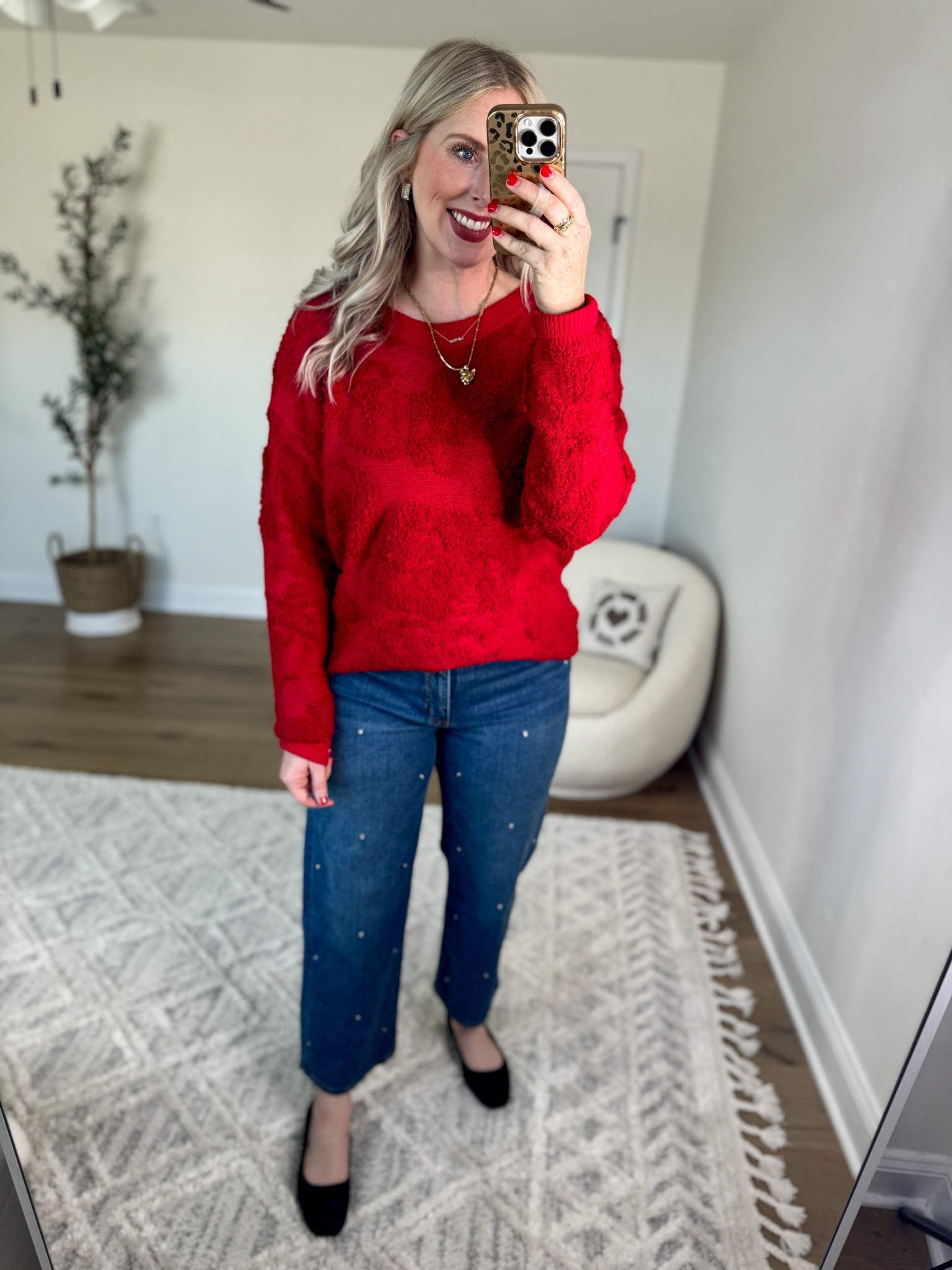 Daily try on, Walmart outfit, Walmart fashion, Walmart try on, red sweater, sparkle jeans 

Medium 

#LTKStyleTip #LTKFindsUnder50 #LTKHoliday