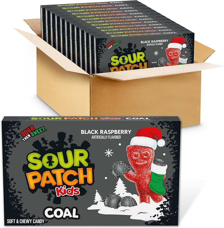 SOUR PATCH KIDS Coal Black Raspberry Soft & Chewy Holiday Candy, Bulk Candy, 12 - 3.1 oz Boxes | Amazon (US)