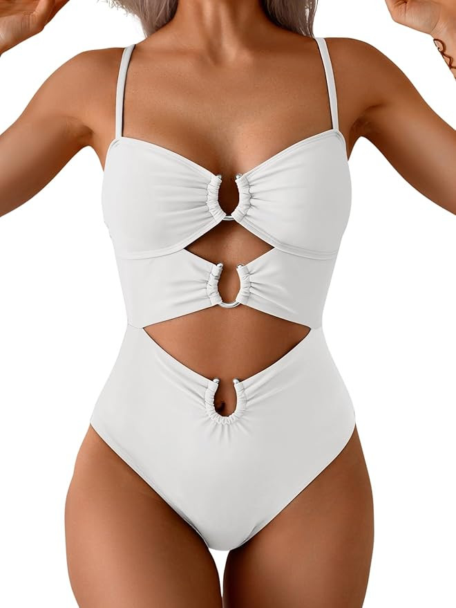 Eomenie Womens Cutout One Piece Swimsuit with Ring Linked Sexy Monokini Bathing Suit for Beach Va... | Amazon (US)