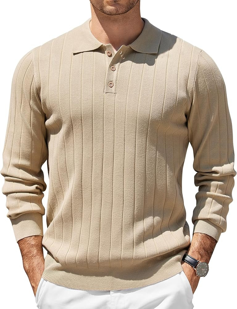 COOFANDY Mens Knit Polo Sweater Long Sleeve Polos Lightweight Casual Dress Pullover Sweaters | Amazon (US)