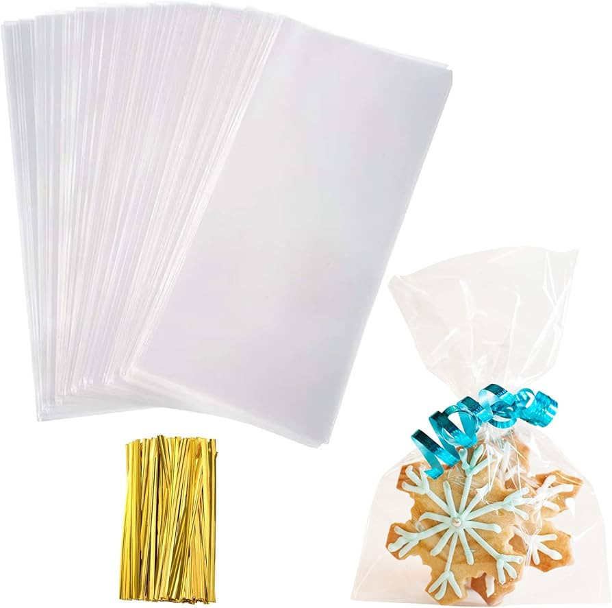 Cellophane Treat Bags, 4x6 Inches Cellophane Bags With Twist Ties,100 Pcs | Amazon (US)
