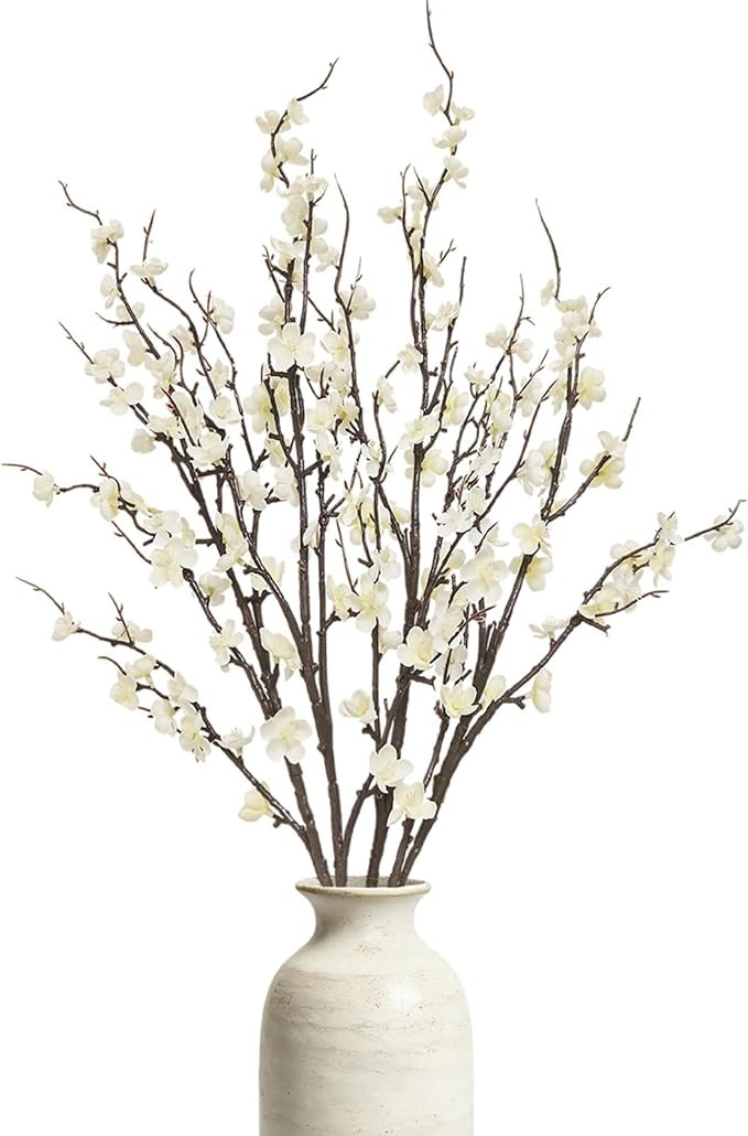 4 Pcs Cherry Blossom Branches 39 Inch White Fake Flowers Spring Decorations for Home Decor, Artif... | Amazon (US)