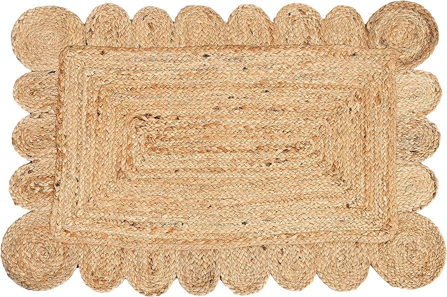 Scalloped Natural Jute Natural Color Reversible Braided Woven Rigo Area Rug, 2x3 | Amazon (US)
