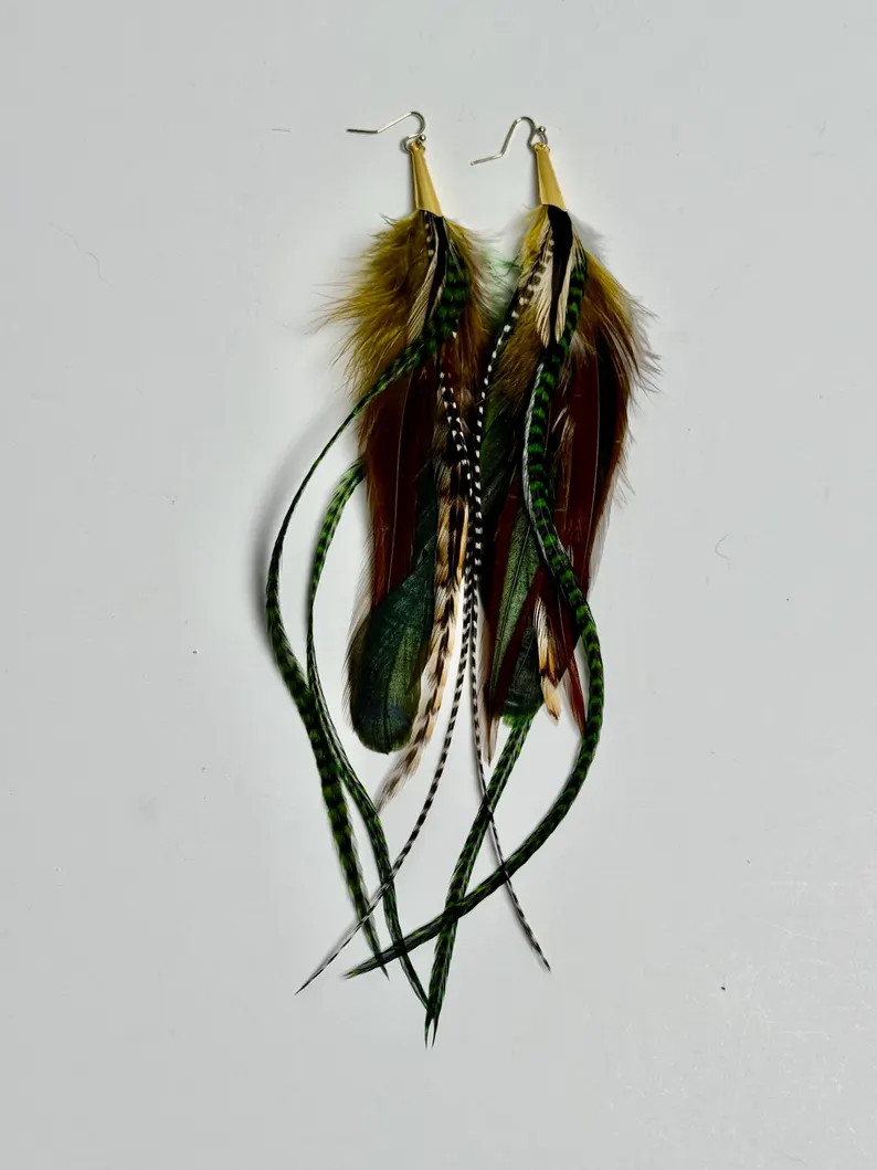 Handmade Olive Green & Brown Feather Earrings - \u201colive the Drama\u201d - Etsy | Etsy (Global)