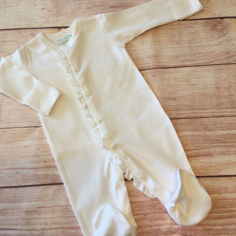 Blank White Girls Ruffled Sleeper, Embroidery Monogram available, Infant Pajamas, Baby sleepwear,... | Etsy (US)