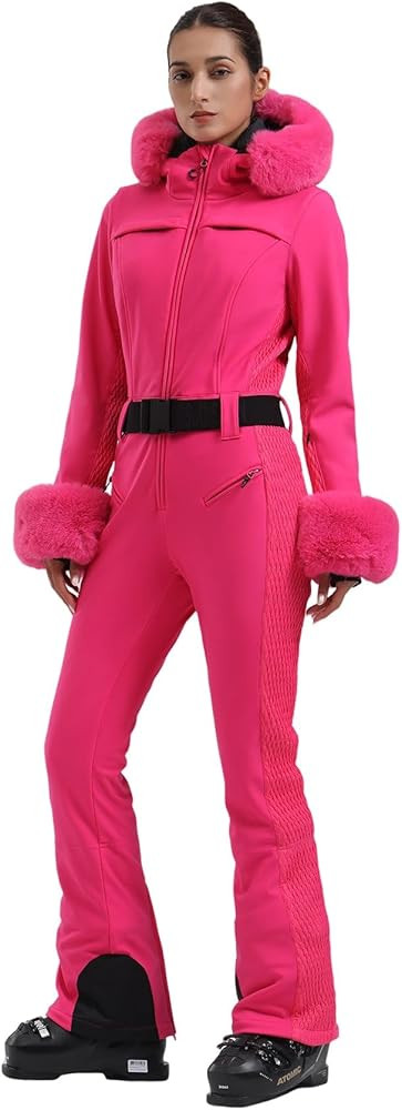 GSOU SNOW Womens Ski Suit One Piece Snowsuit Snowboard Jacket Slim Snow Jumpsuit Faux Fur Ski Out... | Amazon (US)