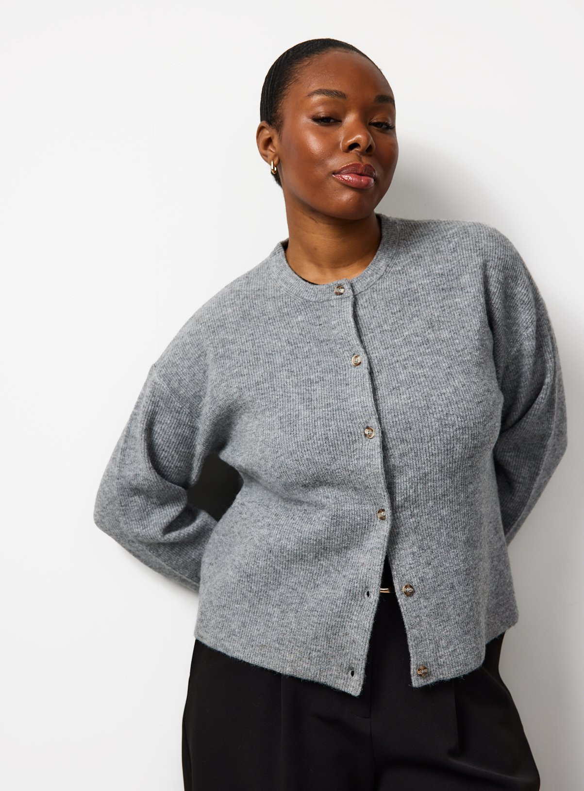 Grey Cosy Yarn Button Up Boxy Cardigan | Tu Clothing