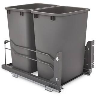Gray Double Pull Out Trash Can 35 qt. with Soft-Close | The Home Depot