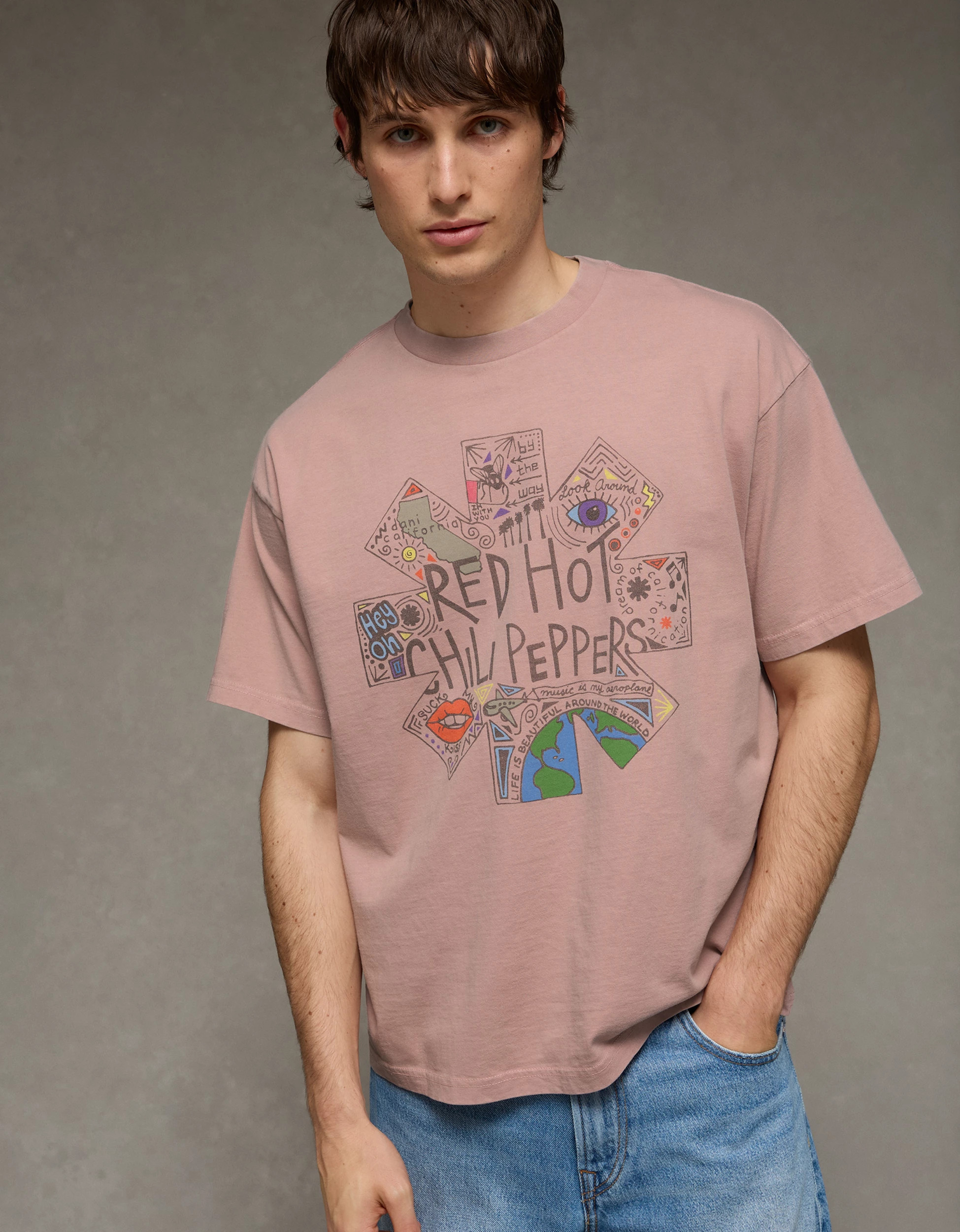 AE Boxy Fit Red Hot Chili Peppers Graphic T-Shirt | American Eagle Outfitters (US & CA)