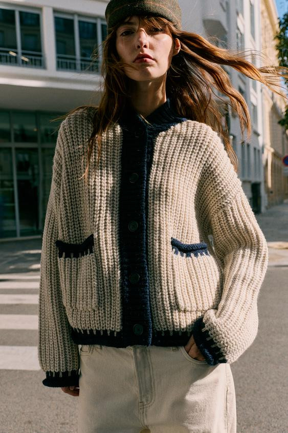 CONTRAST TRIM CARDIGAN | Zara US