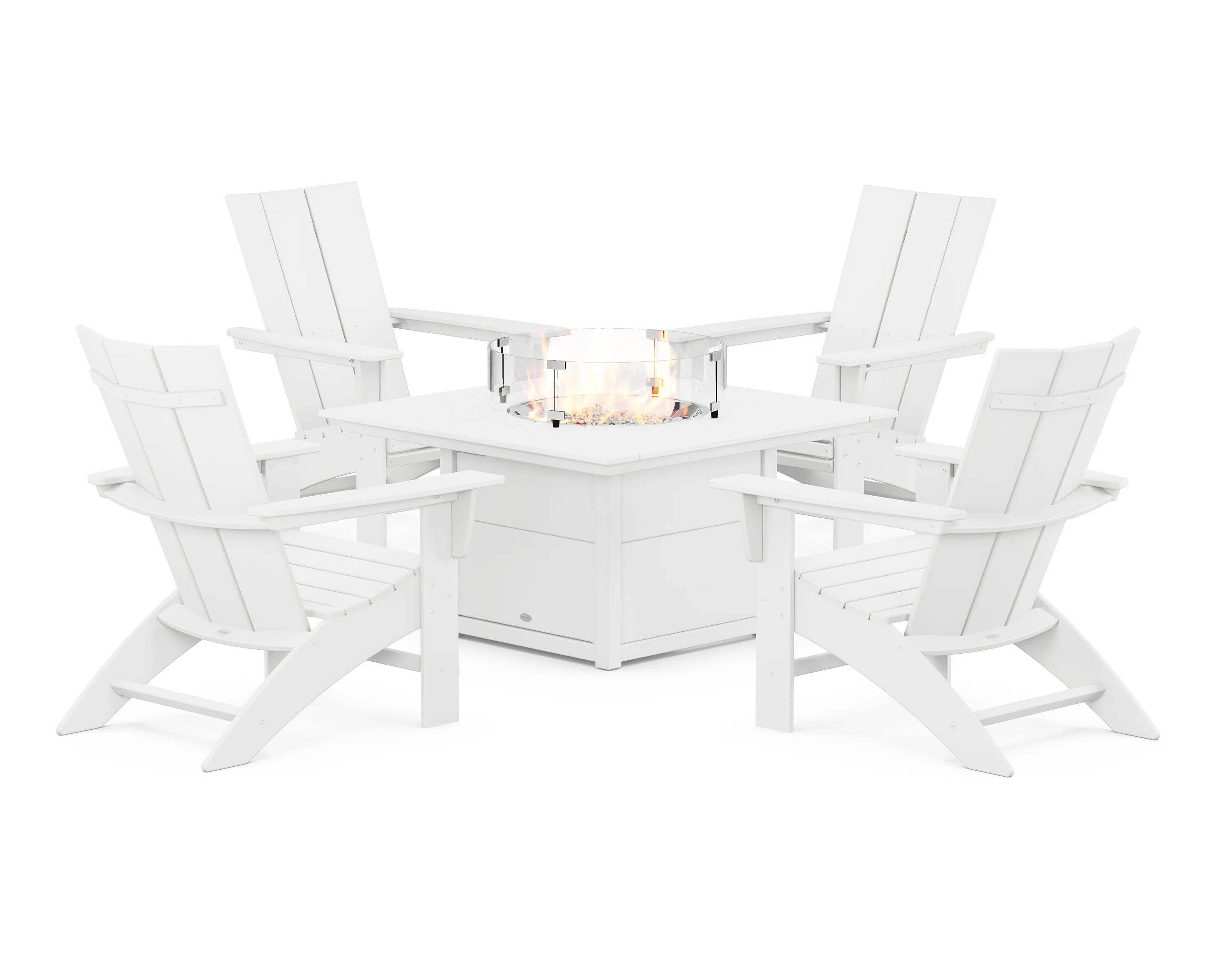 POLYWOOD Modern Curveback Adirondack 5-Piece Conversation Set with Fire Pit Table | Wayfair North America