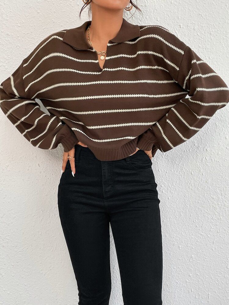 Striped Pattern Drop Shoulder Sweater | SHEIN