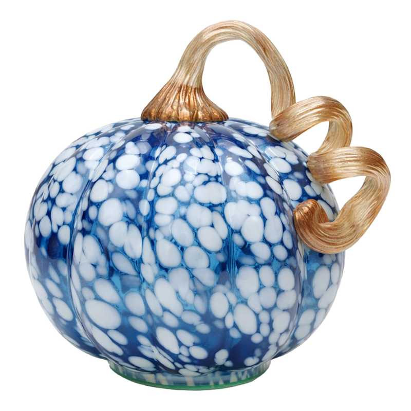 Blue & White Glass Cheena Finish Pumpkin, 7" | At Home