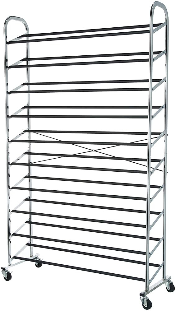 Amazon Basics 50-Pair Shoe Rack Organizer, Chrome, 35.8 x 14.6 x 59.5 inches | Amazon (US)