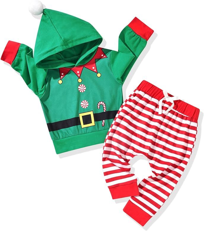 Unutiylo Baby Boy Christmas Clothes Long Sleeve Hoodie Sweatshirt With Pants Set Fall Winter Outf... | Amazon (US)