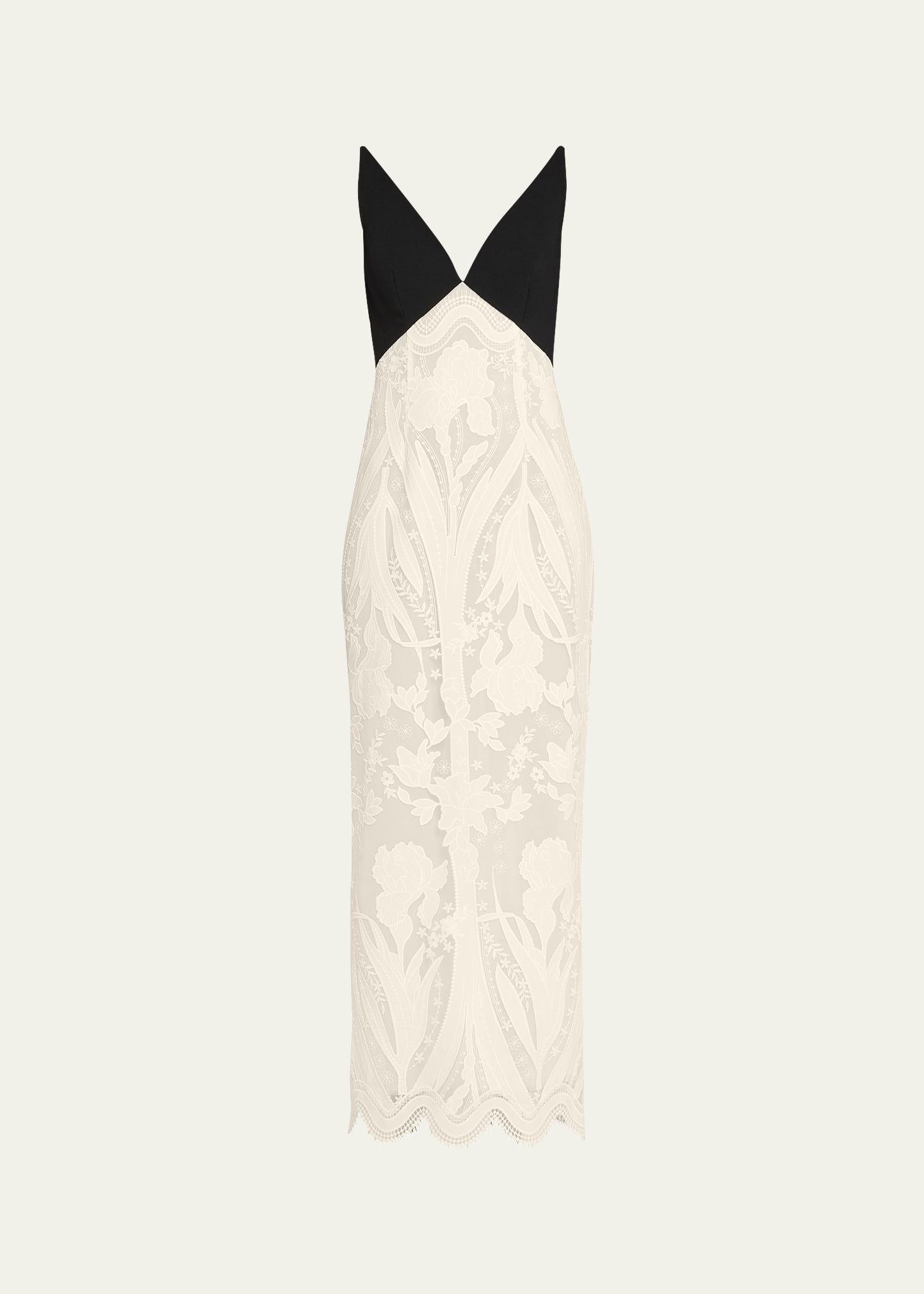 Lela Rose V-Neck Lace Empire-Waist Maxi Dress | Bergdorf Goodman