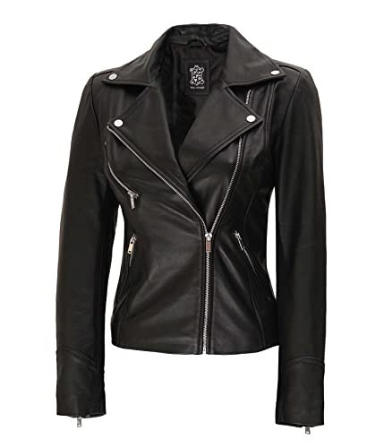 Decrum Black Leather Biker Jackets Women - Womens Moto Jacket [1301434] | NINFA, L | Amazon (US)