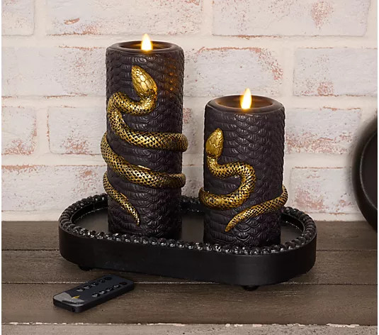 Martha Stewart Set of 2 Embossed Snake Flameless Pillar Candles - QVC.com | QVC