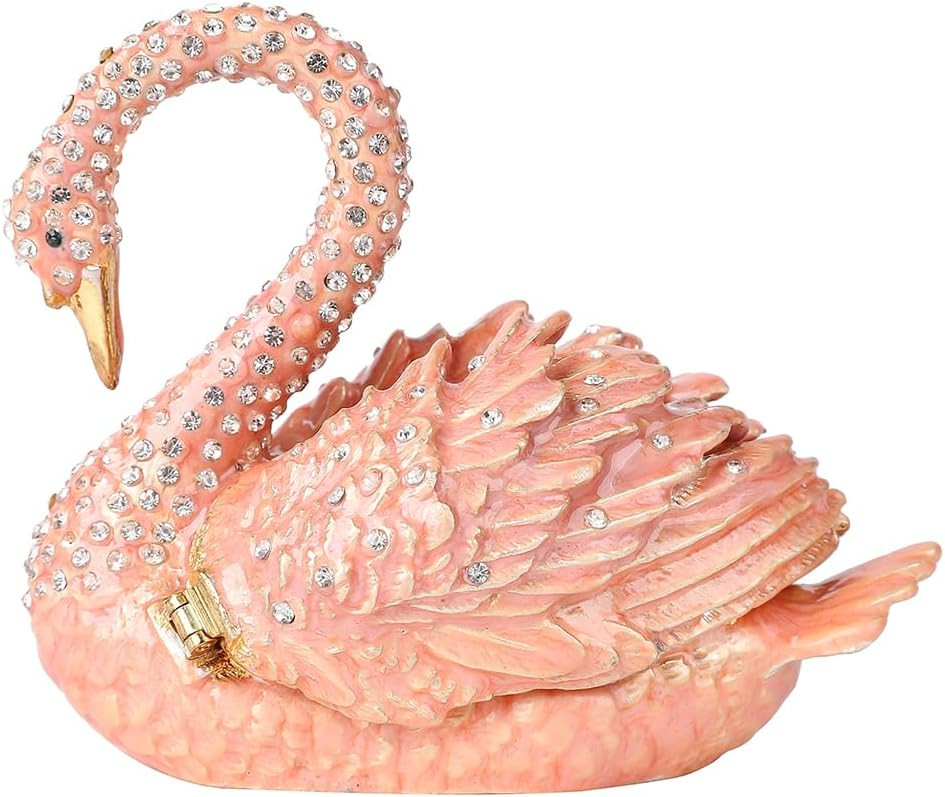 Pink Swan Trinket Boxes Hinged Hand-Painted Jewelry Box Swan Figurine Unique Gift for Women | Amazon (US)