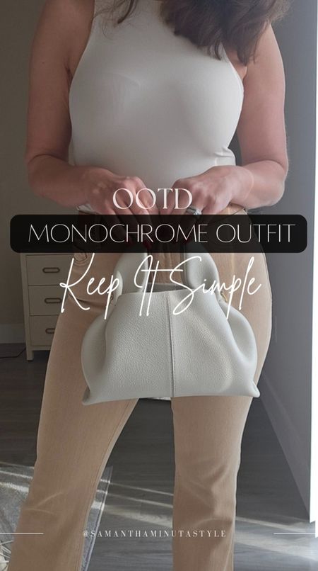 OOTD Monochrome outfit for the win. Sandals are from three years ago from Abercrombie & Fitch. Linking similar styles Wearing the Polene Numero Neuf Mini bag#monochromeoutfit #bodysuit #petitejeans

#LTKover40 #LTKshoecrush #LTKitbag