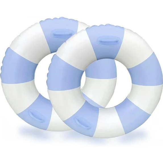 2PCS Stripe Pool Swim Ring with Handles Inflatable Pool Floats Water Fun Large Adult Kids Swimmin... | Walmart (US)