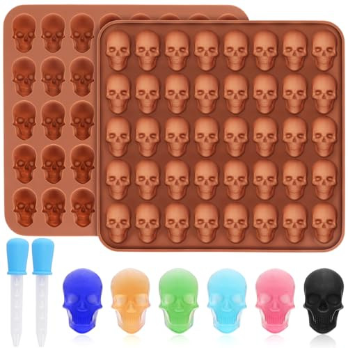 2 Pcs Halloween Skull Molds, Halloween Silicone Molds, 3D Chocolate Silicone Mold for DIY Gummies Jello Ice Cube Jelly Chocolate Candy Cakes Decorations (Skull) | Amazon (US)