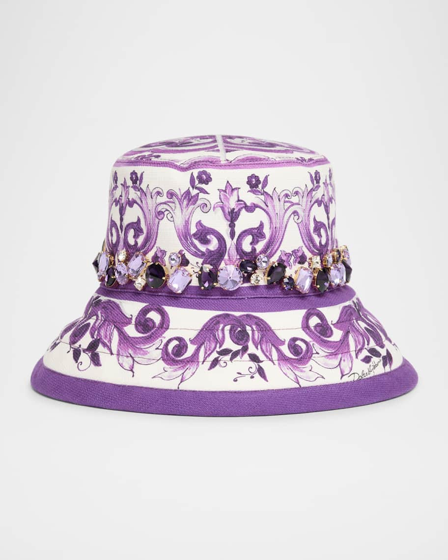 Dolce&Gabbana Majolica-Print Crystal Bucket Hat | Neiman Marcus