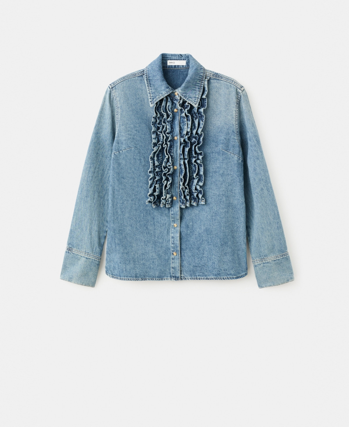Mango Women's Ruffled Denim Shirt - Medium Blue | Macy's