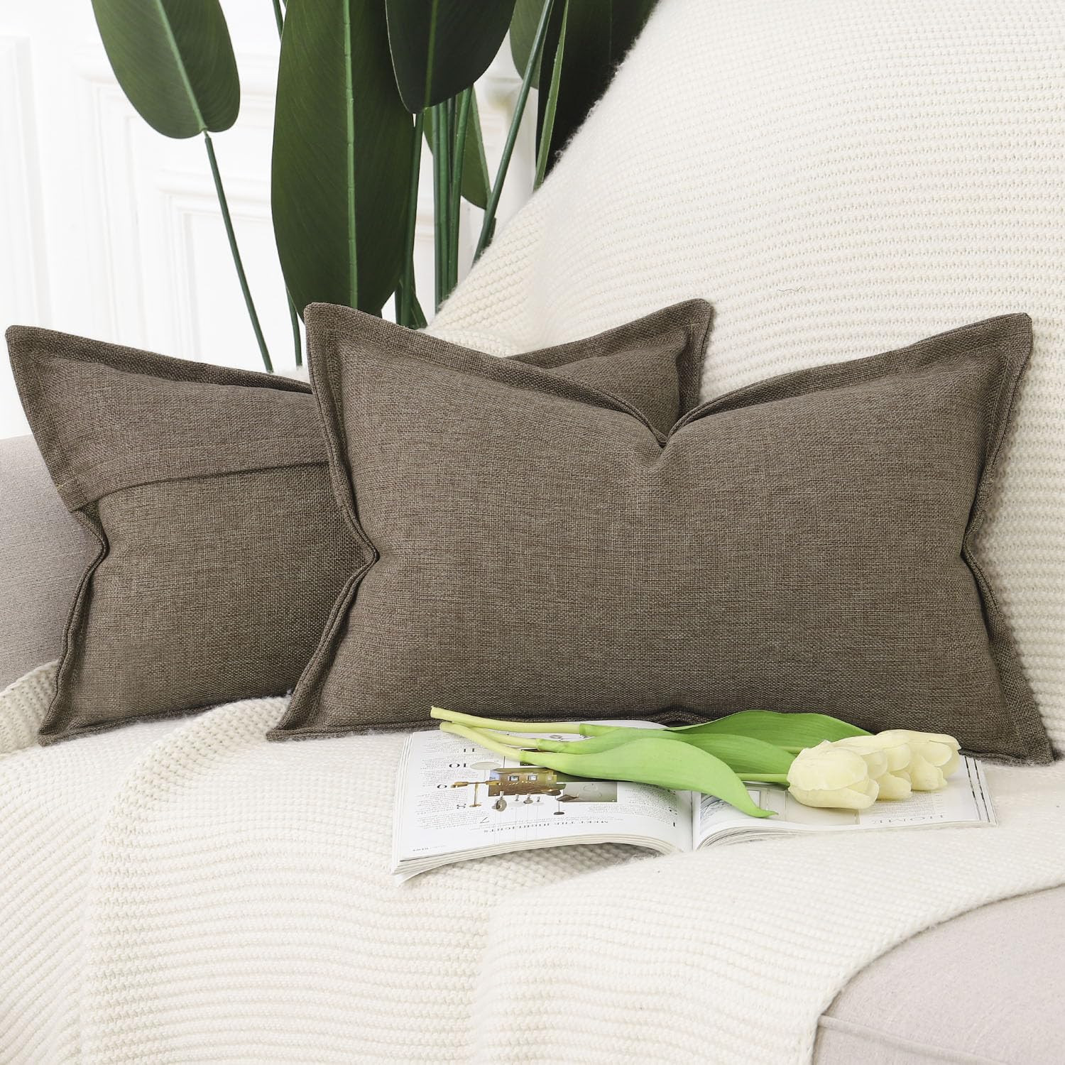 Madizz Set of 2 Linen Cushion Covers with Broad Edge Soft Boho Decorative Pillow Cases for Sofa B... | Amazon (UK)