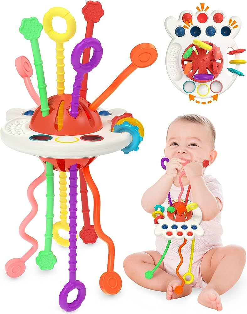 Yetonamr Baby Sensory Montessori Toy for 6-12-18 Months, Pull String Silicone Teething Toy, Easte... | Amazon (US)