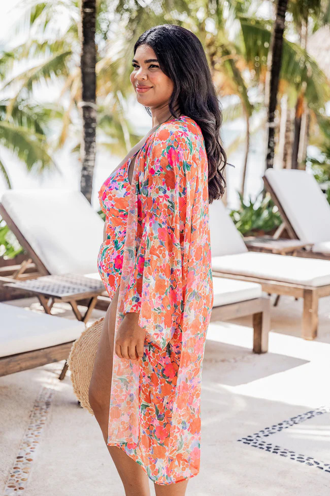Adrift Memories Floral Watercolor Swim Coverup Kimono | The Pink Lily Boutique