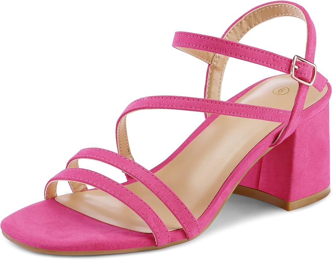 mysoft Women's Strappy Low Chunky Block Heel Sandals Open Toe Dress Shoes | Amazon (US)