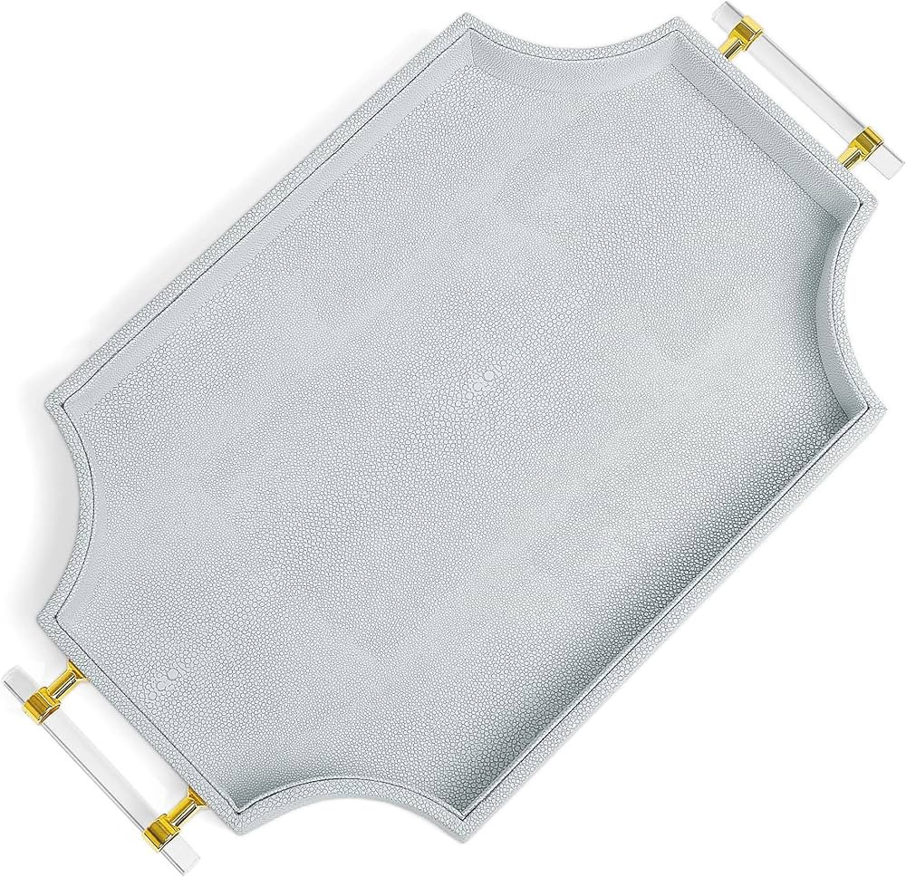 22.6'' × 13''Shagreen Decorative Tray, Large Acrylic Handles Serving Tray, Scallop Edges Serving... | Amazon (US)