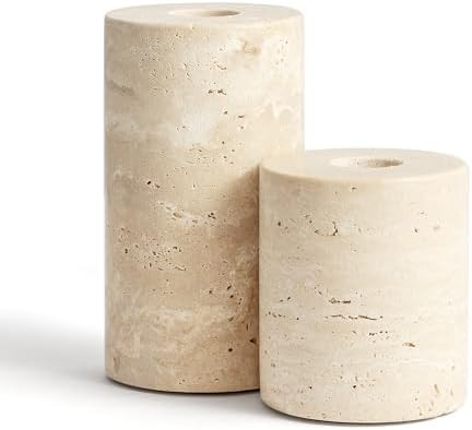 WORHE Candle Holders True Natural Marble Set of 2 Decorative Candlestick Holder for Table Centerp... | Amazon (US)