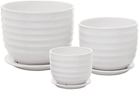 Set of 3 Small to Medium Sized Round Modern Ceramic Garden Flower Pots, White | Amazon (US)