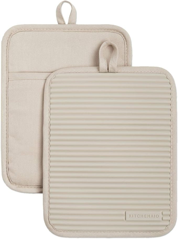 KitchenAid Ribbed Soft Silicone Water Resistant Pot Holder Set, Milkshake , 2 Piece Set, 7"x9" | Amazon (US)