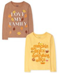 Girls Long Sleeve 'Pumpkin Spice & Everything Nice' And 'Love My Family' Graphic Tee 2-Pack | The... | The Children's Place