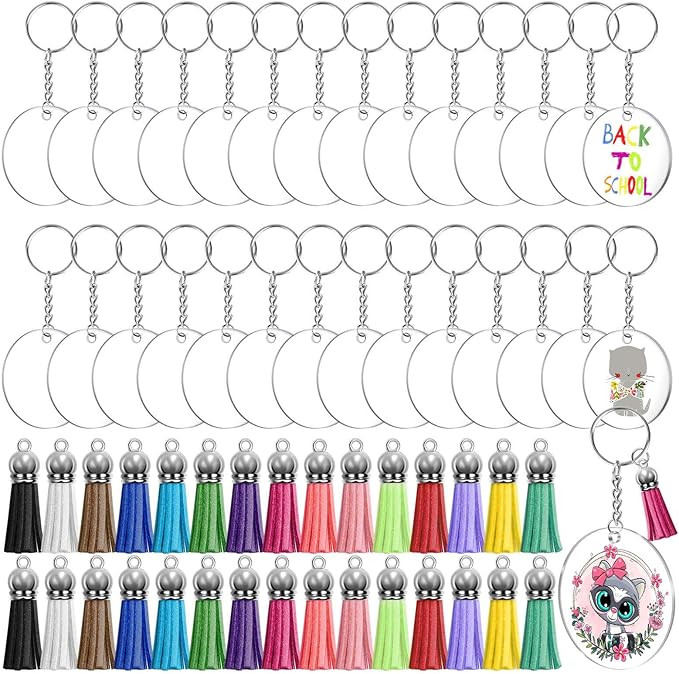 Audab Acrylic Keychain Blanks Kit - 120pcs Including Clear Acrylic Blanks, Keychain Tassels, Key ... | Amazon (US)