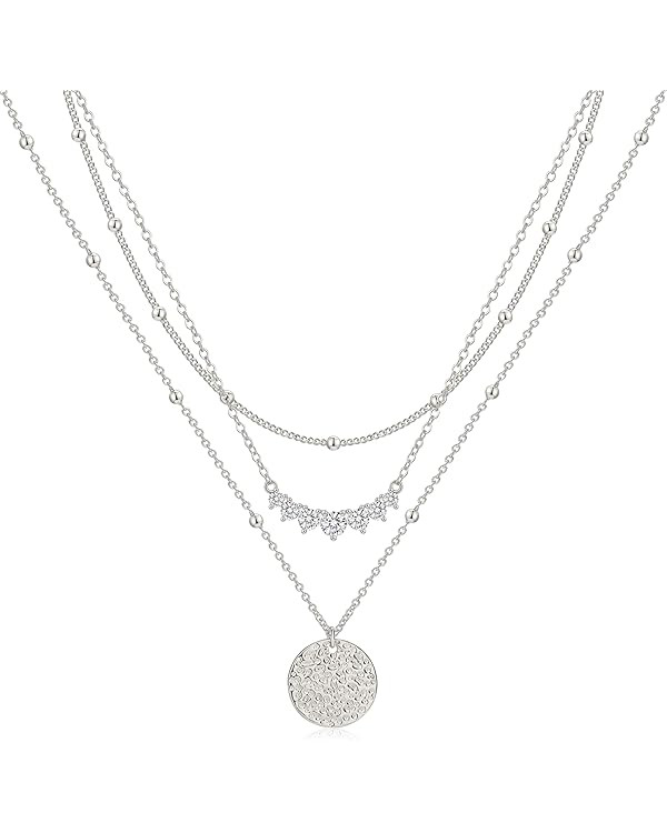 Layered Gold Silver Necklaces for Women, Stackable Stack 14K Real Gold Plated Silver Chain Neckla... | Amazon (US)