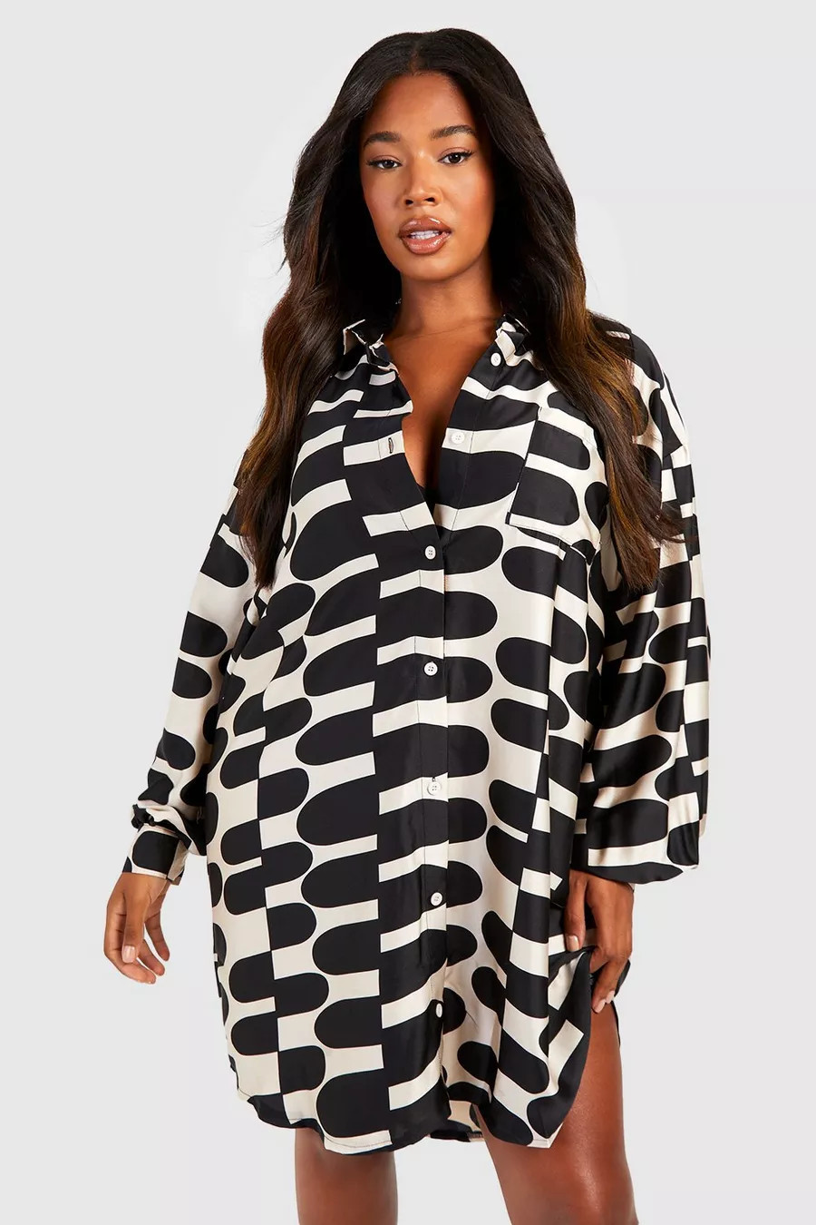 Plus Printed Oversized Shirt Dress | boohoo (US & Canada)