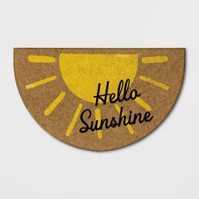 1'6"x2'6" Hello Sunshine Half-Circle Faux Coir Doormat Yellow - Sun Squad™ | Target