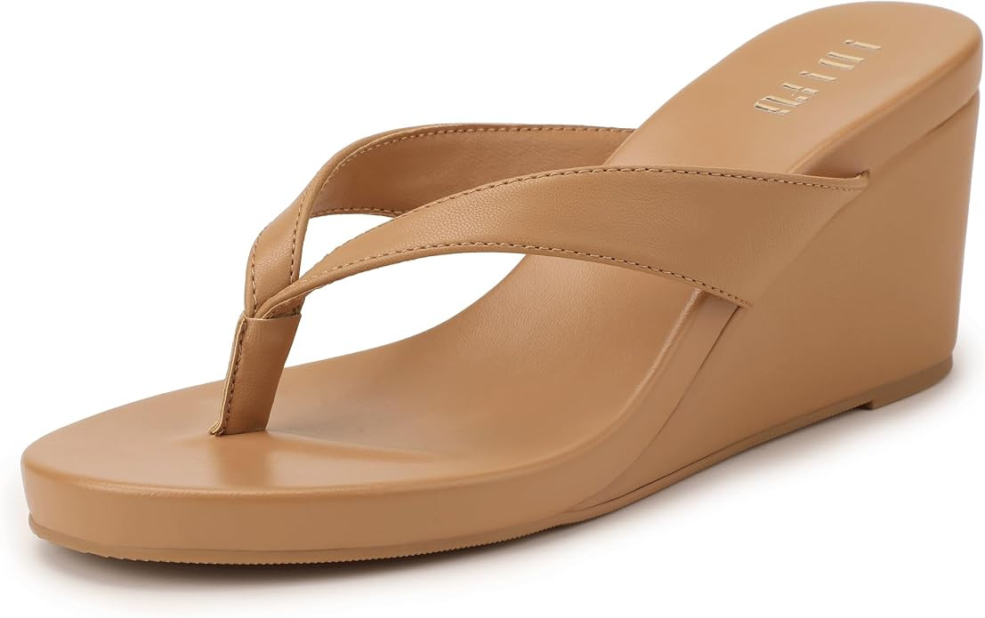 IDIFU Women's Wedge Thong Flip Flops | Platform Round Toe Slip On Slides Sandals Comfortable Cush... | Amazon (US)