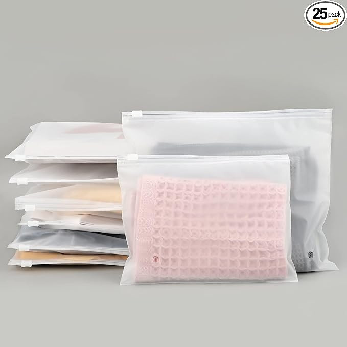 Frosted Zipper Bags for Clothes 25pcs, Plastic Shirt Bags for Packaging T-Shirt, Swimsuit, Bikini... | Amazon (US)