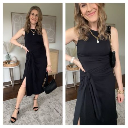 Walmart wedding guest dress option now $17! Three colors, sizes XS-3XL, I’m in a small and it’s quite snug but comfortable and stretchy with a pretty side tie and ruching, slit isn’t too high. Date night cocktail dress 

#LTKover40 #LTKfindsunder100 #LTKfindsunder50