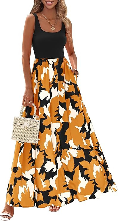 KIRUNDO Women Summer Sleeveless Boho Floral Maxi Dress 2026 Scoop Neck Tank A Line Flowy Beach Va... | Amazon (US)