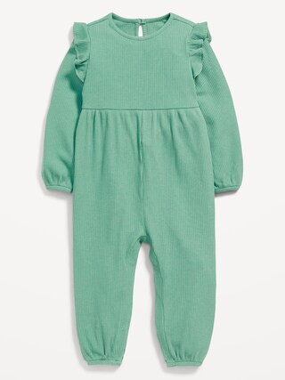 Long-Sleeve Rib-Knit Ruffle-Trim Jumpsuit for Baby | Old Navy (US)