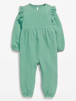 Long-Sleeve Rib-Knit Ruffle-Trim Jumpsuit for Baby | Old Navy (US)