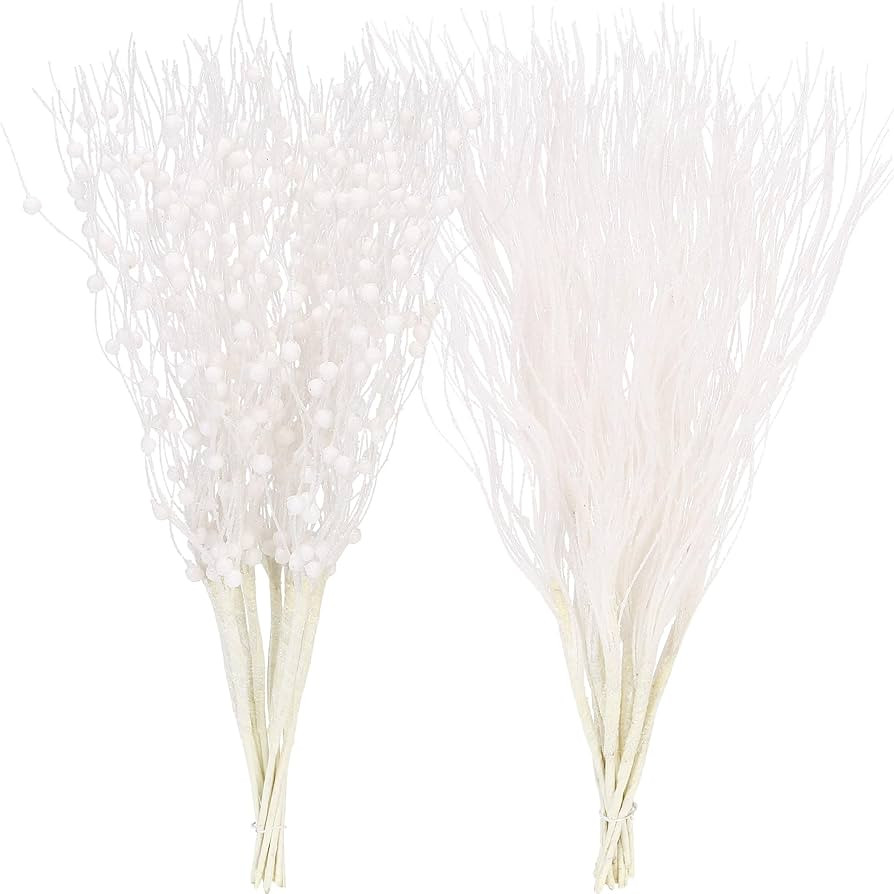 Sea Team 24-Pack Artificial Glitter Berry Stem Ornaments, Decorative Bead Sticks, Glittery Twigs,... | Amazon (US)