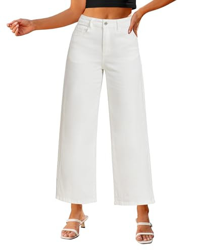 luvamia Wide Leg Jeans Woman Trendy Cropped Jeans for Women Baggy Jeans High Waisted Cream White Jeans Ankle Jeans for Women High Waisted Wide Leg Jeans for Women Size XX-Large Fits Size 20 Size 22 | Amazon (US)