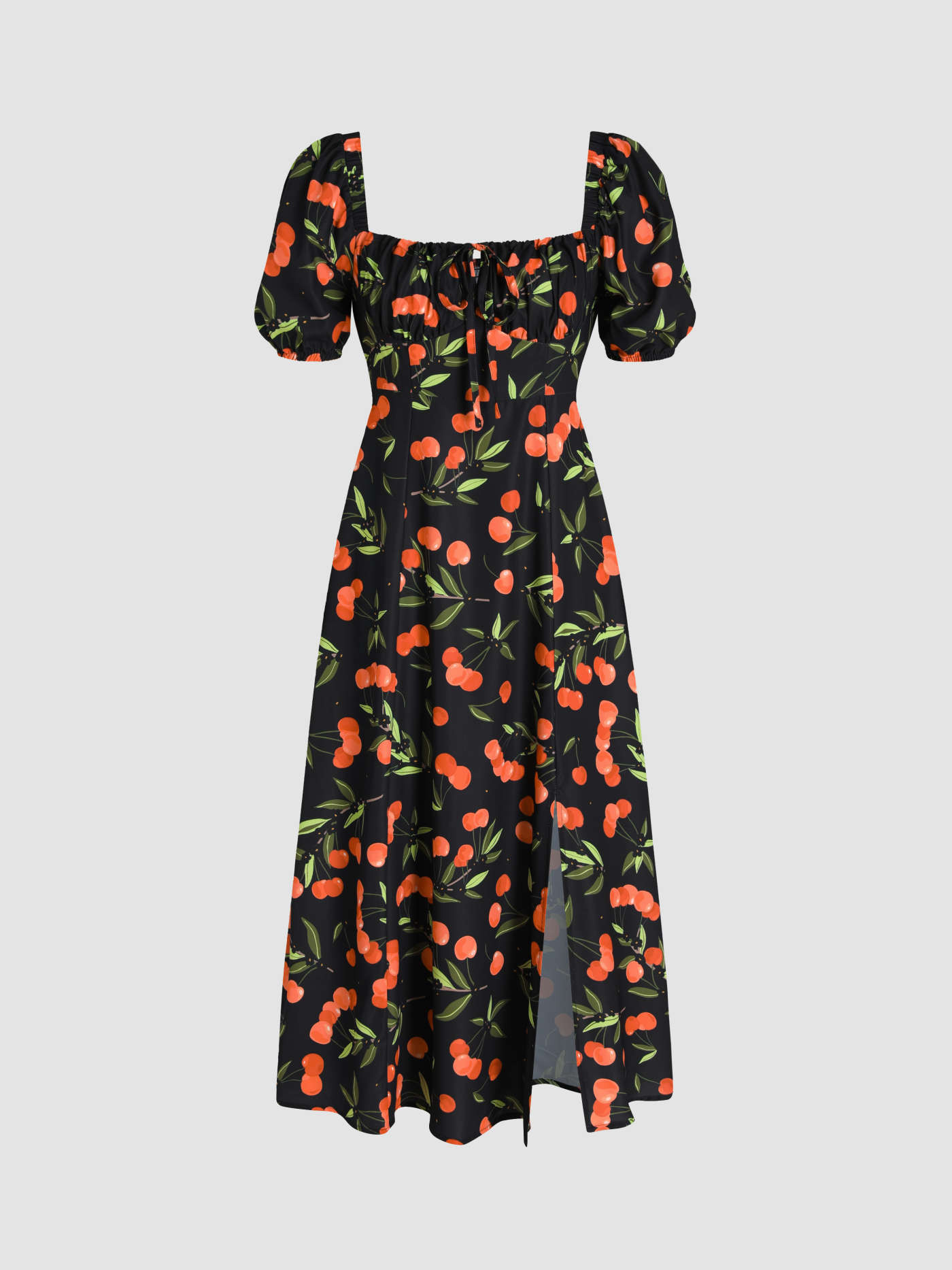 Lemon Split Knotted Shirred Midi Dress | Cider